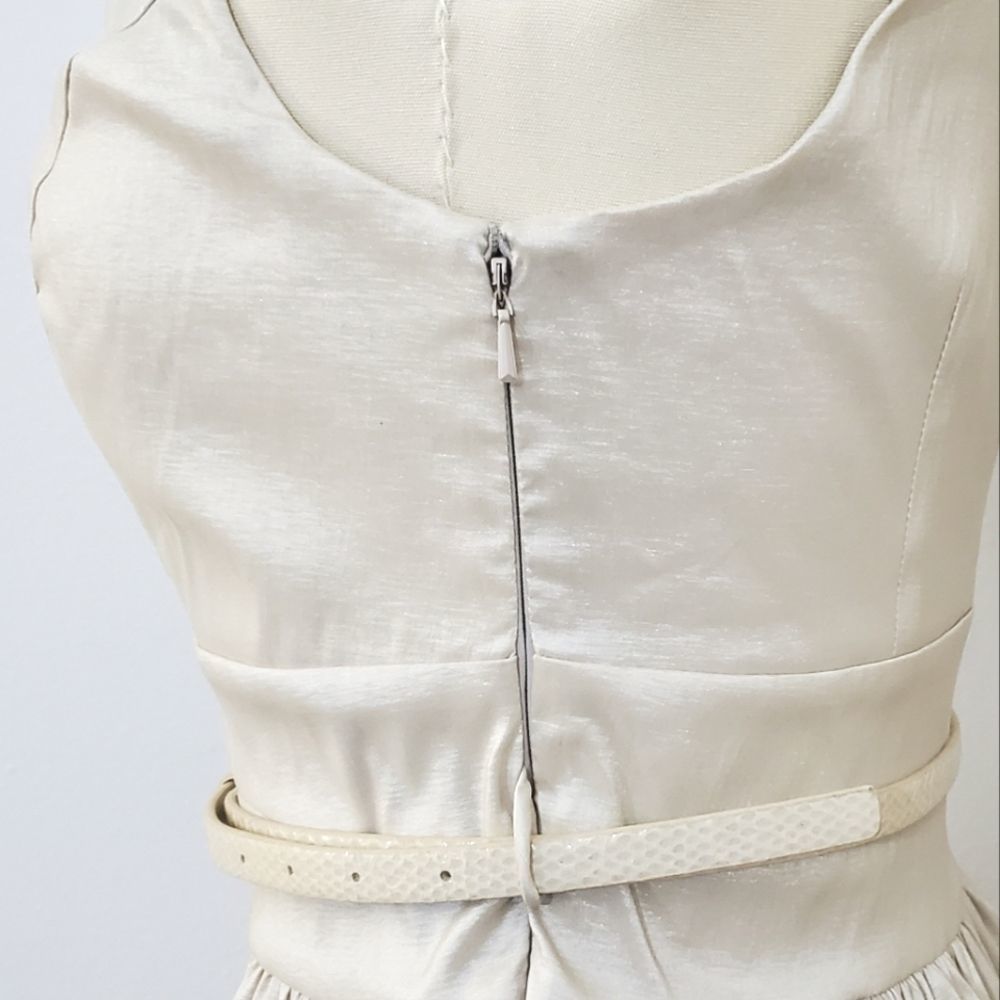 Oleg Cassini Shimmer Cream Lavender Sleeveless Fit & Flare Knee-length Dress - Picture 6 of 9